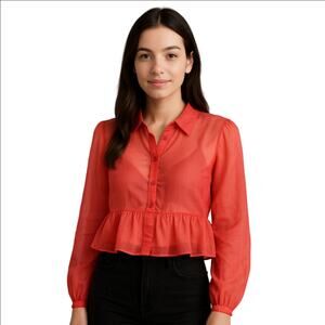 Venus Orange Long Sleeves Peplum Shirt Size 8